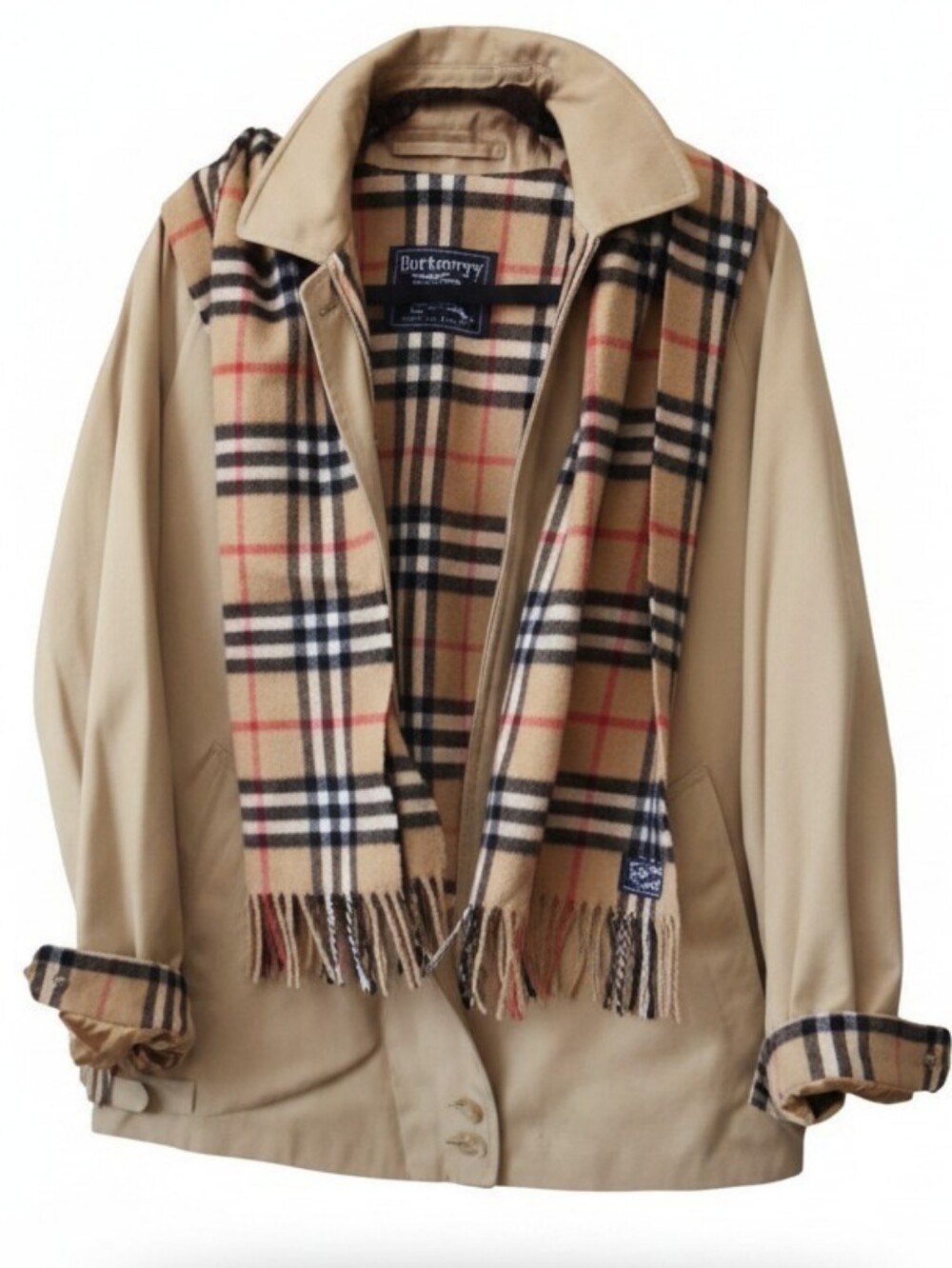 Women's Vintage English Burberry Tan Jacket w/Nova Check Pattern - Size Medium